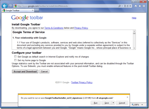 Install New Google Toolbar