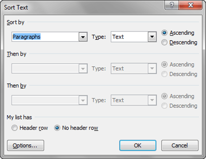 Sort Text PopUp