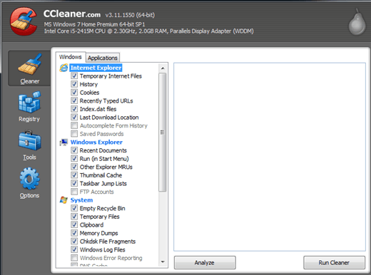 CCleaner Home Screen