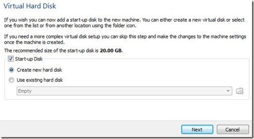 Virtual Hard Disk option