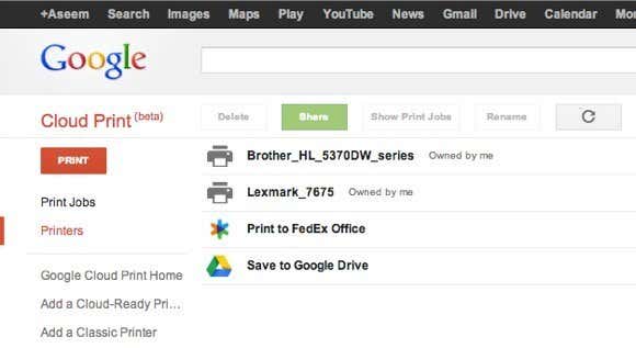 Printers google cloud print