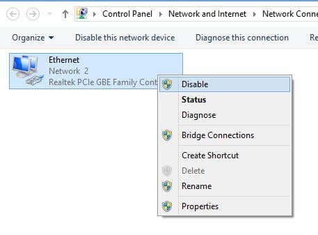 Disable network connection