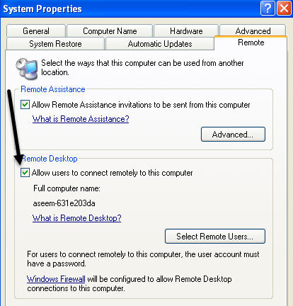 Windows 프로그램의 원격 데스크톱 사용자 xp