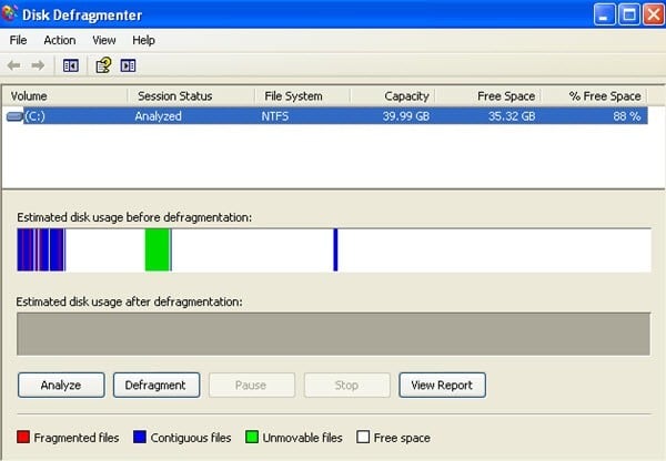 disk defragmenter windows 10 screen