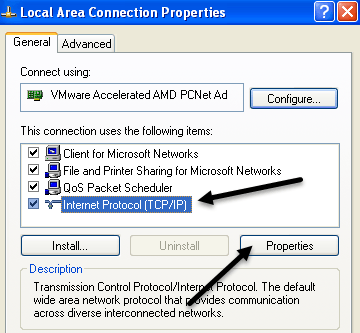 network connection properties