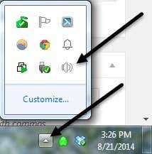 cómo recuperar el ícono del altavoz en la barra de tareas de Windows 7