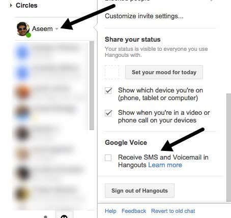 receive sms in hangouts
