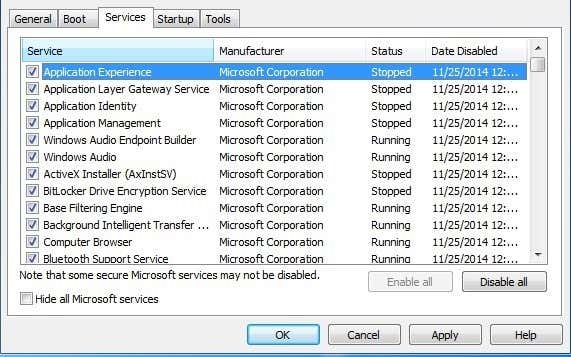 windows msconfig services