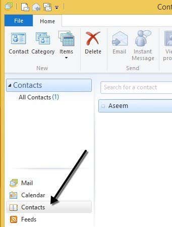 windows live mail contacts