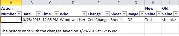 change history excel