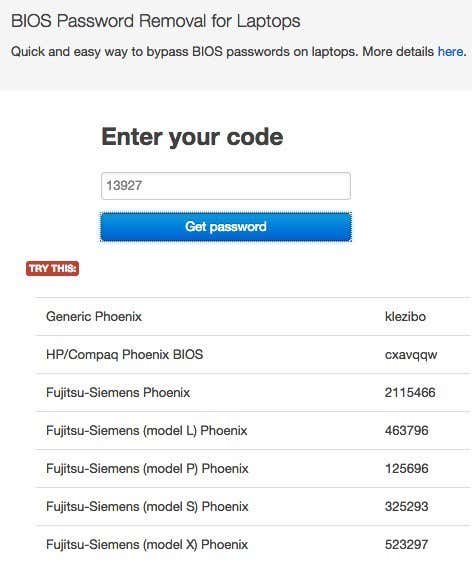 backdoor password to access the bios