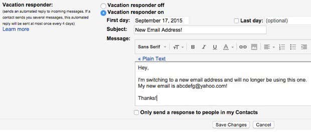 gmail vacation responder