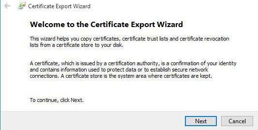 certificate export wizard