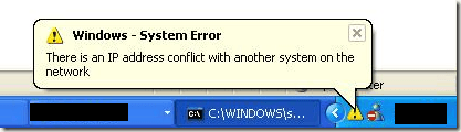 system error ip address clash network