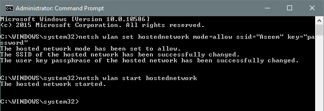 create hosted network
