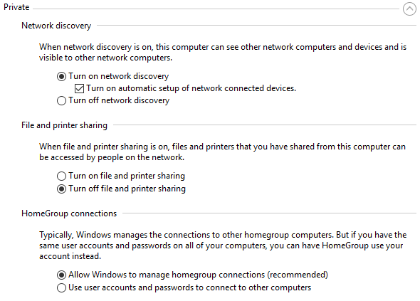private network settings