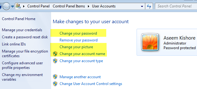 comment avez-vous modifié le nom d'utilisateur sous Windows Vista