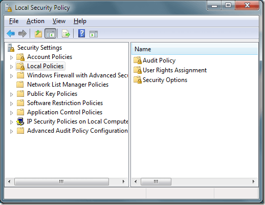 Windows 7 Local de Seguridad de las Opciones de Política