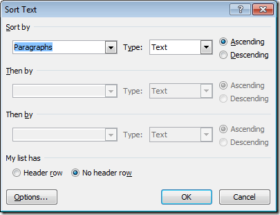 Sort Text in Word