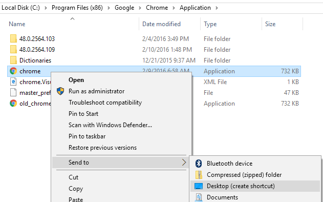 chrome desktop shortcut