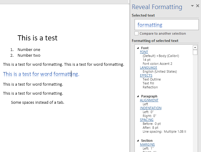 word formatting marks defined