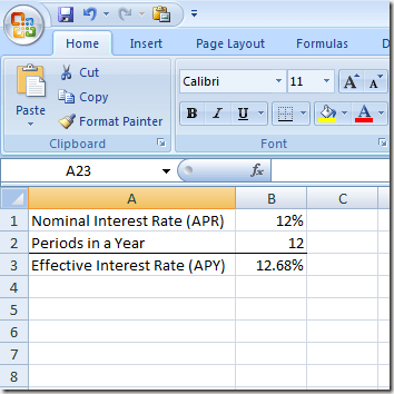 Excel's EFFECT Function to Calculate an APY