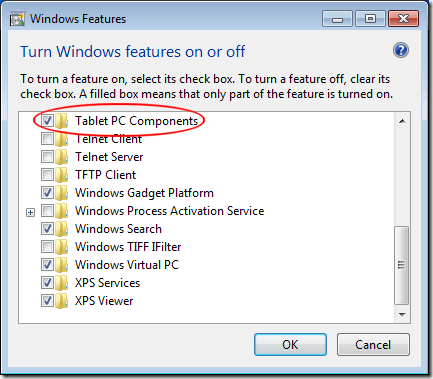 Turn On Windows 7 Tablet PC Components