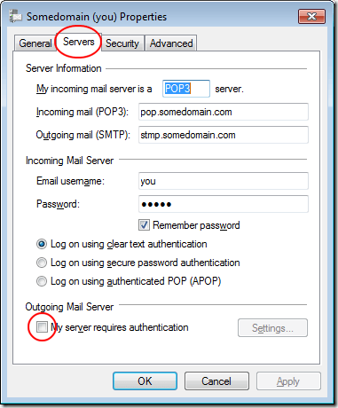 Проверка подлинности исходящего сервера Windows Live Mail