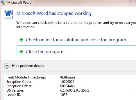 Fix Microsoft Word Has Stopped Working