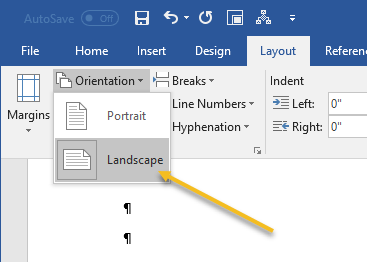 Make One Page Landscape in Word