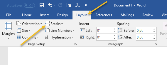 how to change page layout in word 2011 for one page only