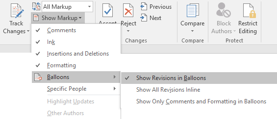 show revisions in balloons