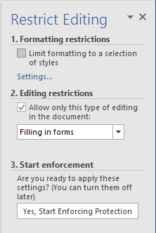 word restrict editing