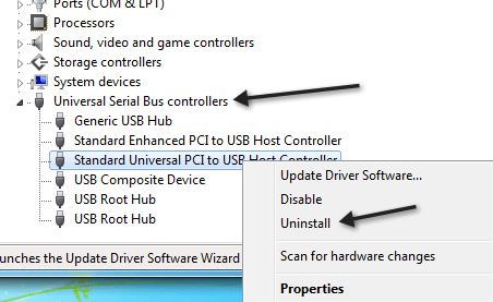удалить контроллер USB