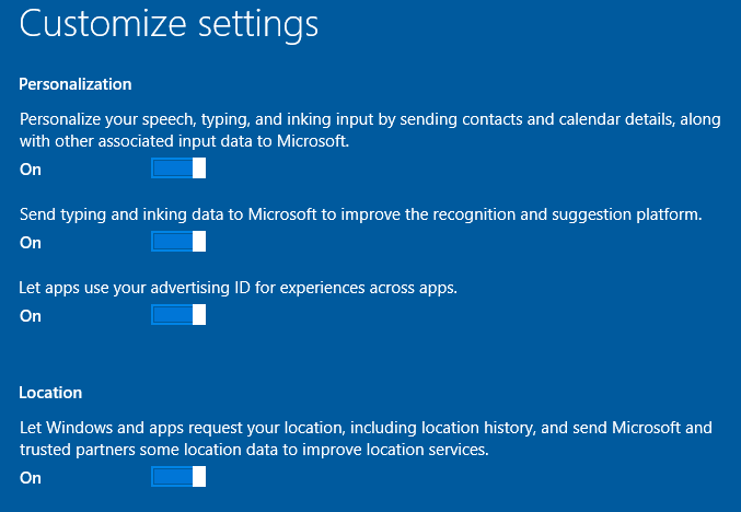 windows 10 customize settings