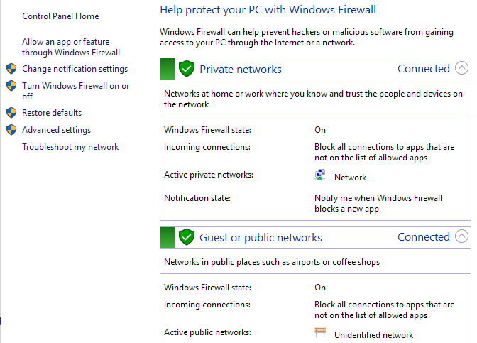 how to check my firewall settings windows 10