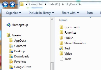 Skydrive folder after