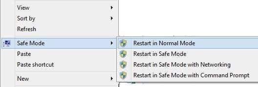 safe mode context menu