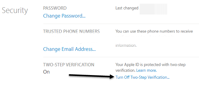 turn off two step verification