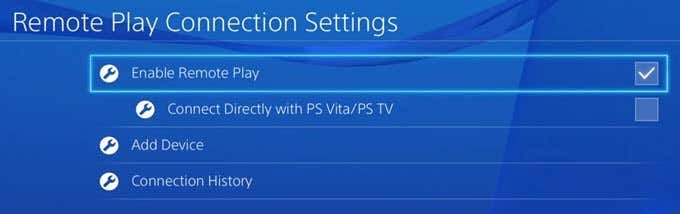 remote play connection settings