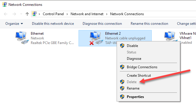 how to remove network adapters windows 10