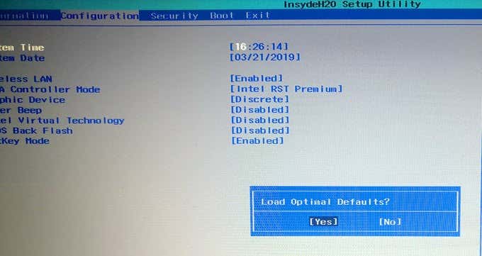 How To Reset Bios Settings To Default Values On Windows Computer