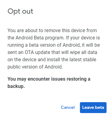 Leave
the Android Beta Program image