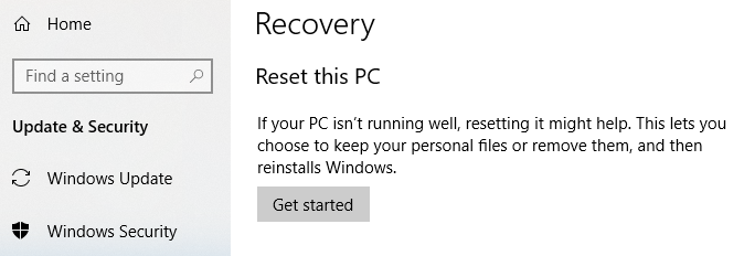 Step 2: Do a Windows Reset First image