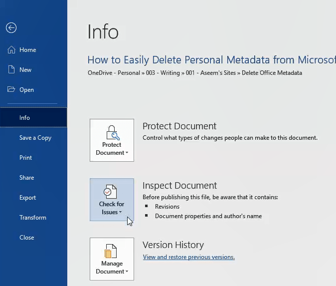 How to Delete Metadata from Microsoft Word, Excel, or PowerPoint image 2