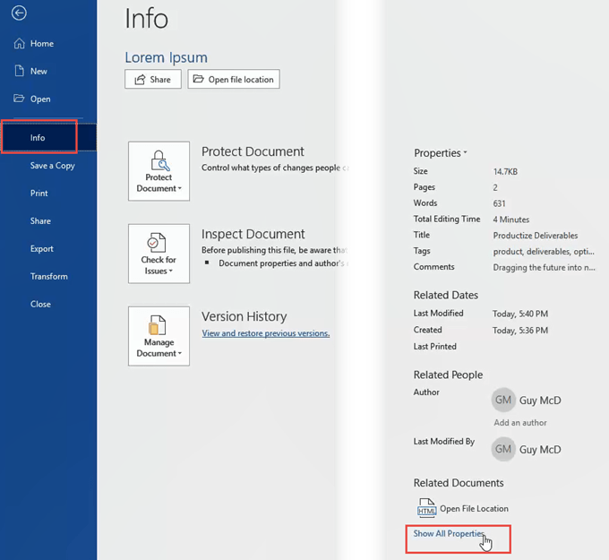 2-view-metadata-in-word - Online Tech Tips How Can I View Office Metadata? image 2