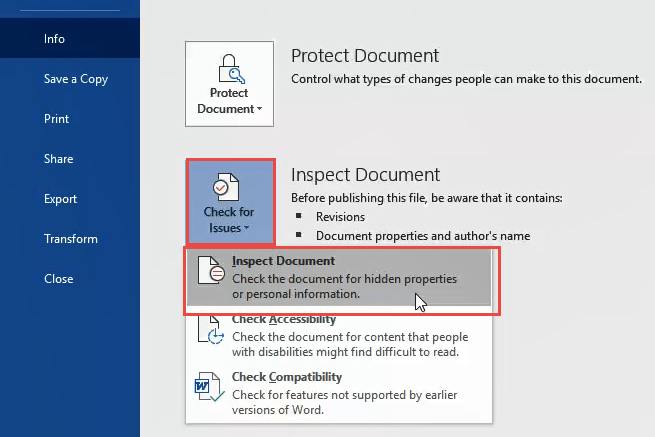 3-remove-metadata-office-inspect-document - Online Tech Tips How to Delete Metadata from Microsoft Word, Excel, or PowerPoint image 3