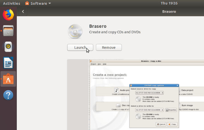 launch-brasero - Online Tech Tips Install ISO Image DVD Burning Software image 3