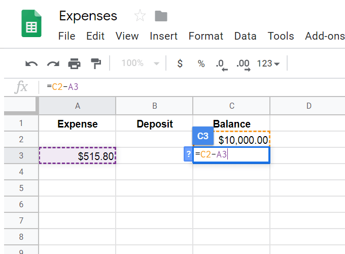 Automatically Add &amp; Subtract In a Spreadsheet image