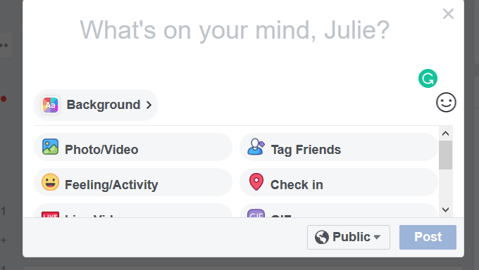grammarly-icon-bottom-on-FB-post - Online Tech Tips Use The Grammarly App To Check Facebook Posts image
